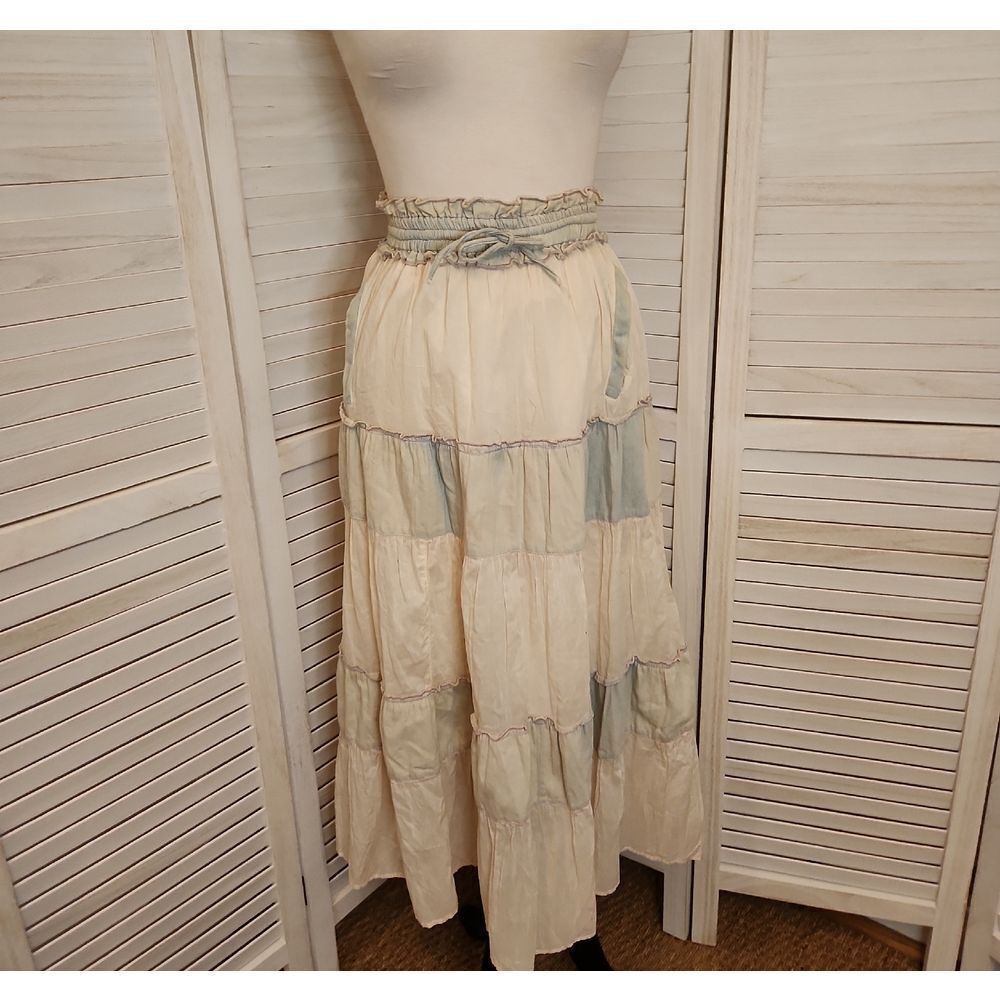 Young Threads Cream and Green Maxi Skirt Size S/M NWT